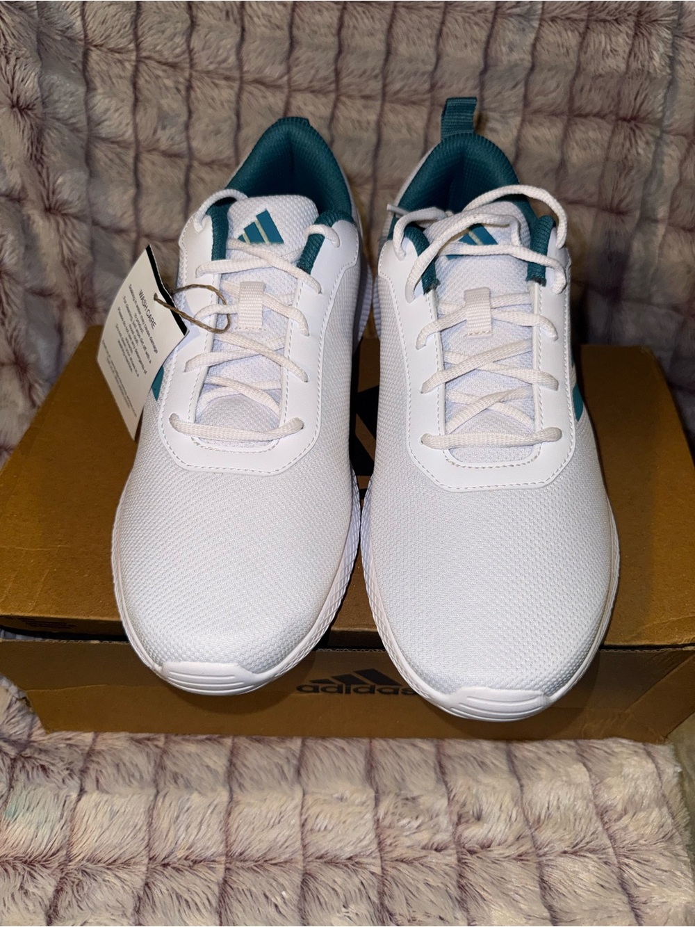 adidas White and Teal Lightweight Sneakers